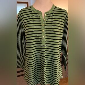 Chaps Green and Black Striped Long Sleeve Top for women